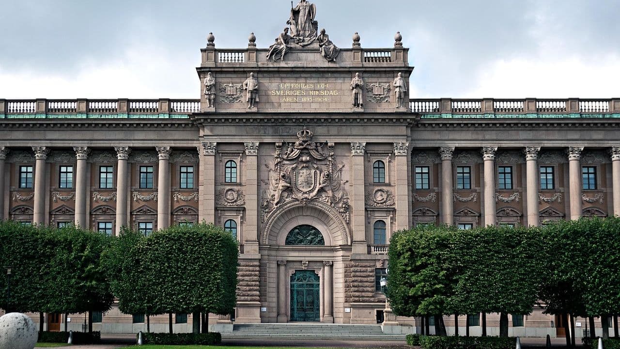 The Swedish Parliament building facade in central Stockholm